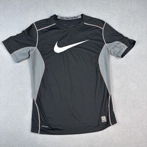 Nike Pro Combat Shirt Boys Youth L Black Gray Dri-FIT Fitted Athletic Training